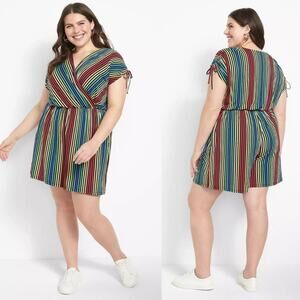 NEW Lane Bryant Short Sleeve Ruched Shoulder Romper Stripe Multicolor XL 14/16